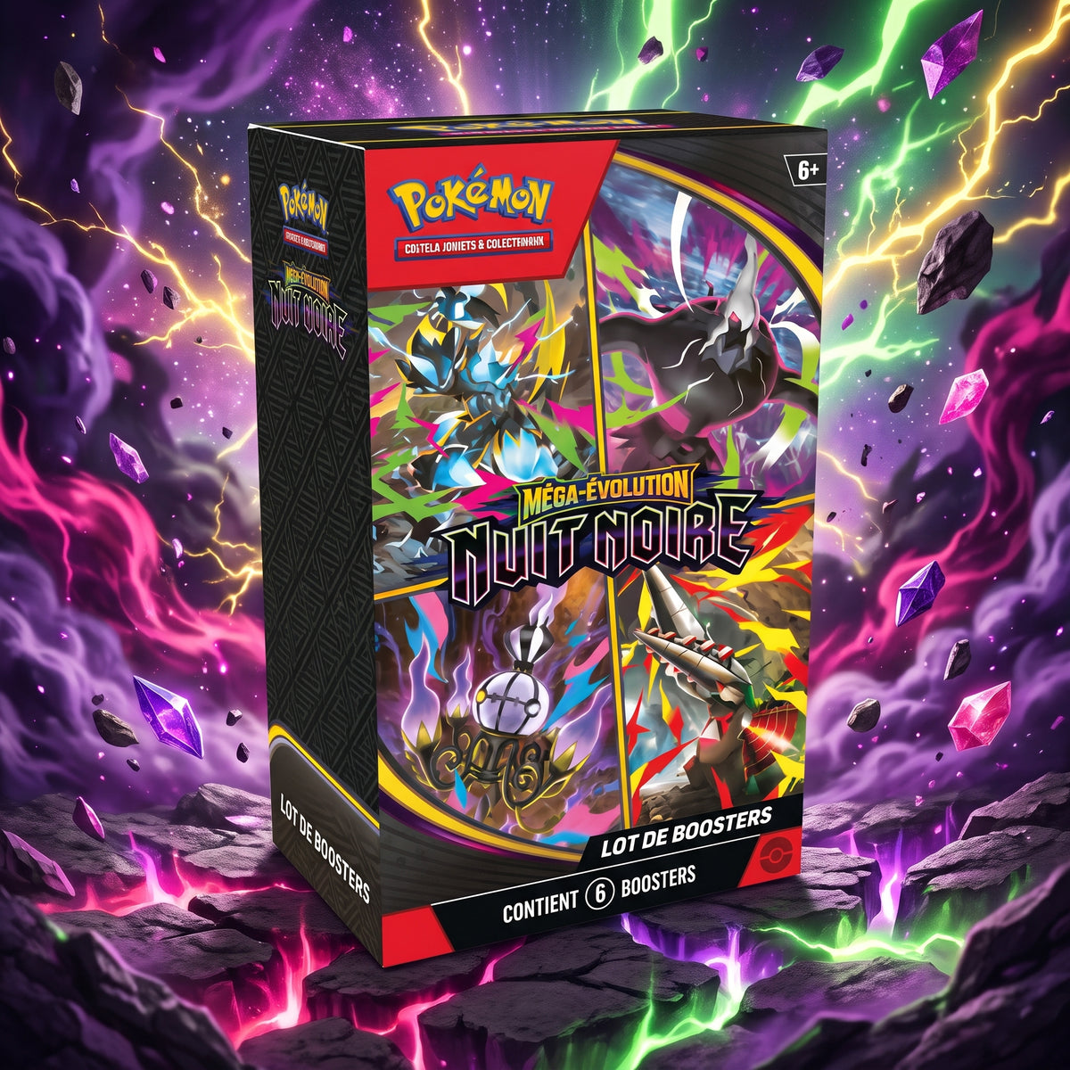 Bundle 6 Boosters Pokémon Méga-Évolution ME05 Nuit Noire (FR)